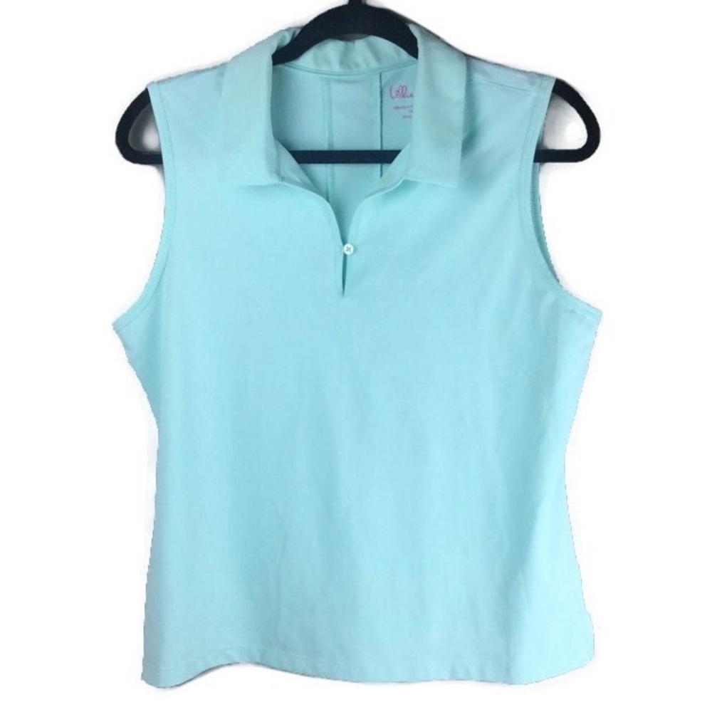 Lillie Green Single Button Sleeveless Mint Green Golf Polo Top Size Petite Large - Picture 1 of 8